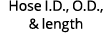 Hose I.D., O.D., & length