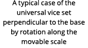 A typical case of the universal vice set perpendicular to the base by rotation along the movable scale