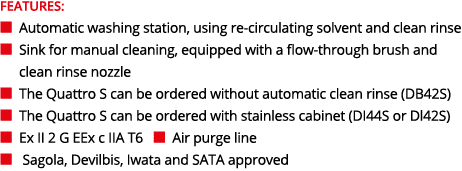 FEATURES: ■ Automatic washing station, using re-circulating solvent and clean rinse ■ Sink for manual cleaning, equ...